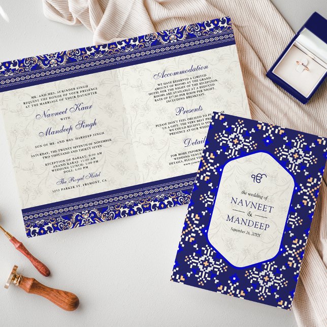 Invitation Croix Bleue Royale Tout en un Mariage Sikh (Créateur téléchargé)