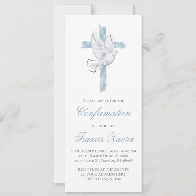 Invitation Croix bleue Saint-Esprit Confirmation (Devant)