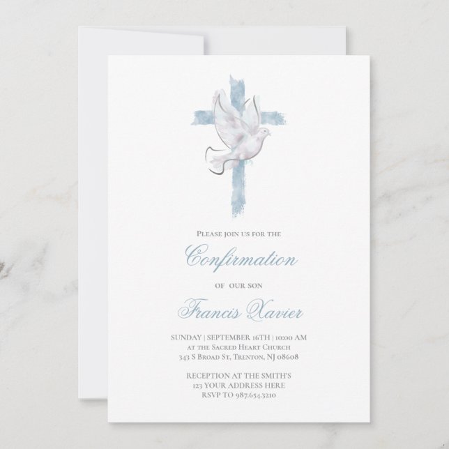 Invitation Croix bleue Saint-Esprit Confirmation (Devant)