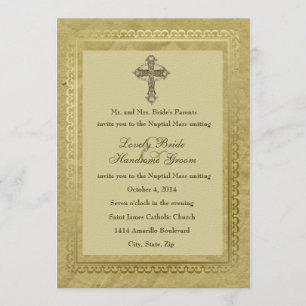 Invitation Croix catholique Vintage verte 1