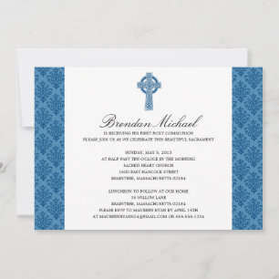 Invitation Croix celtique Damask Première communion