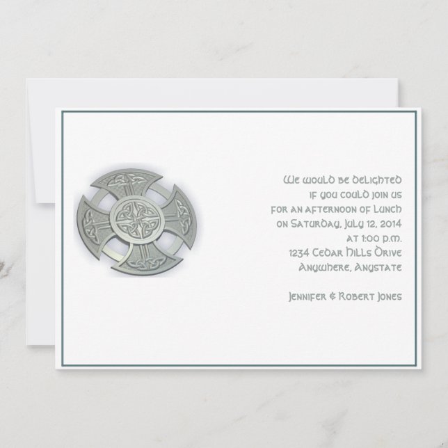 Invitation Croix celtique en argent et blanc (Devant)