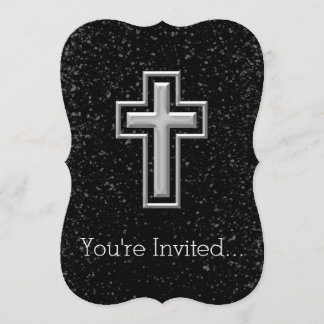 Invitation Croix chrétienne du ton d'argent sur l'étincelle n