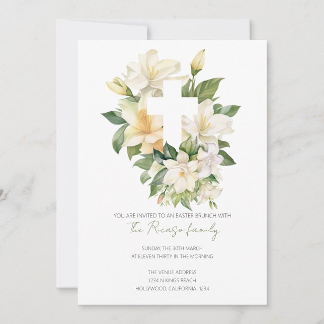 Invitation Croix chrétienne religieuse Lily Brunch de Pâques (Devant)