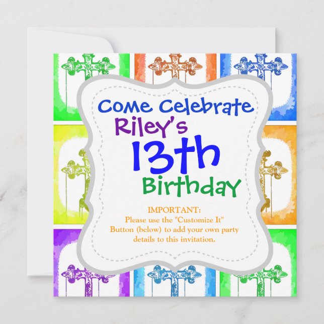 Invitation Croix colorée Christian Pop Art (Devant)