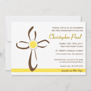Invitation Croix contemporaine simple avec Jaune