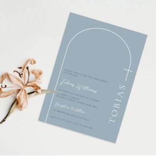 Invitation Croix d'arche minimaliste baptême bleu