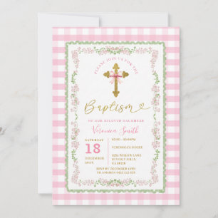 Invitation Croix de baptême Coquette Ruban Grandmillenial Flo