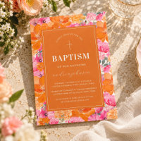 Croix de baptême de jardin d'été vibrant rose et o