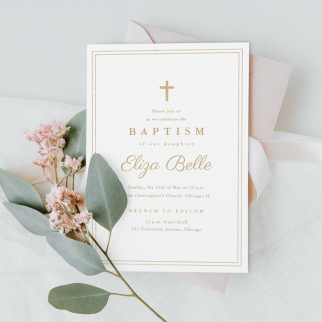 Invitation Croix de baptême élégante en or (Créateur téléchargé)