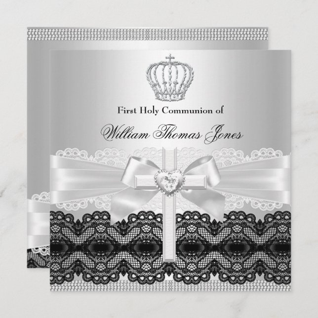 Invitation Croix de Bijoux en argent Garçon première communio (Devant / Derrière)