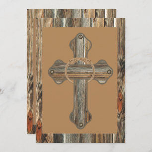 Invitation Croix De Bois De Barnwood Avec Cordes Et Conchos