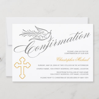 Invitation Croix de calligraphie élégante et confirmation de