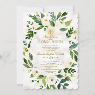 Invitation Croix de couronnes florales blanches Marbre Sainte