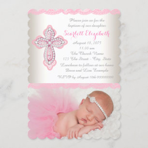 Invitation Croix de diamant en dentelle rose ivoire pour phot