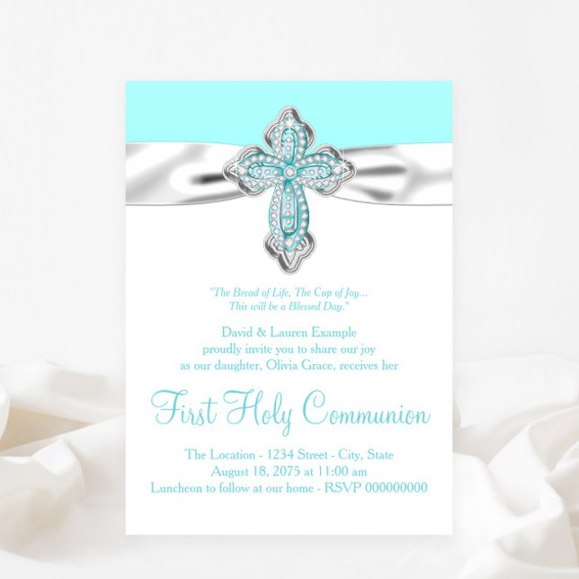 Invitation Croix de diamant turquoise Filles Turquoise Blue F (Any event invitation - simply add your details.)