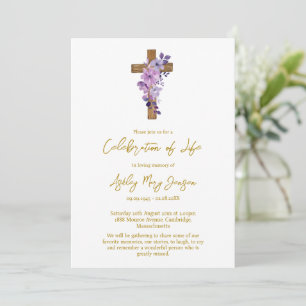 Invitation Croix de fleurs violettes Célébration de la vie Fu