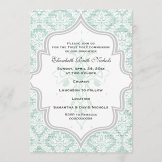 Invitation Croix de la Monnaie blanc damassé burlap Première