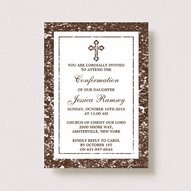 Invitation Croix de la Parties scintillant Brown Communion sa (Créateur téléchargé)