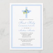Croix de la première communion avec Rose Bleu chré