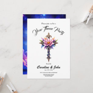 Invitation Croix de Lotus Céleste