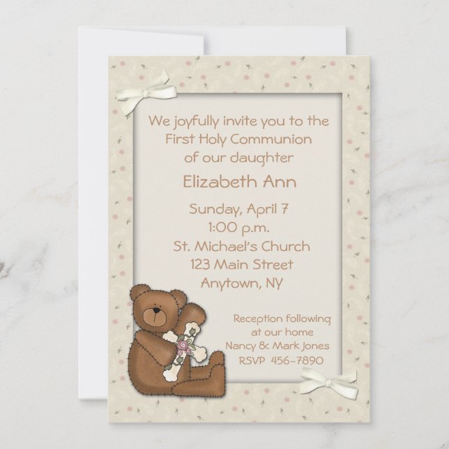 Invitation Croix de l'ours de la première communion (Devant)
