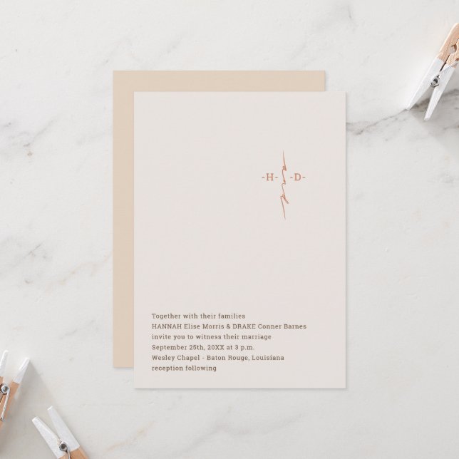 Invitation Croix de monogramme calligraphié pour mariage chré (Devant/Arrière en situation)