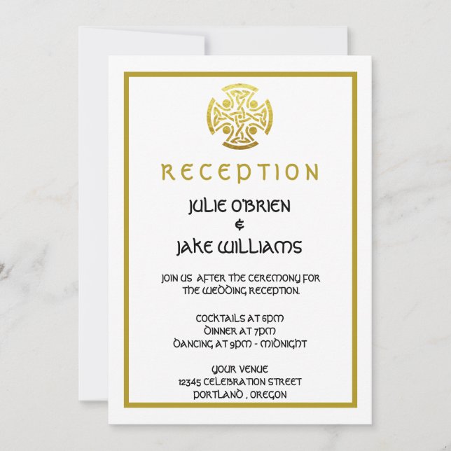 Invitation Croix de nœud celtique de mariage en faux or (Devant)