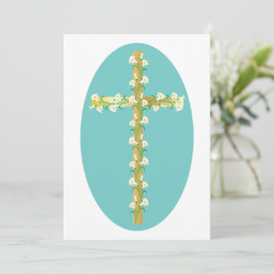 Invitation Croix de Pâques élégante en or avec lis blancs