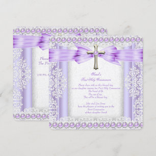 Invitation Croix de première communion pour filles jolie lava