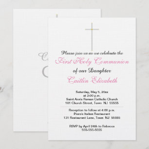 Invitation Croix de Première Sainte Communion Fille
