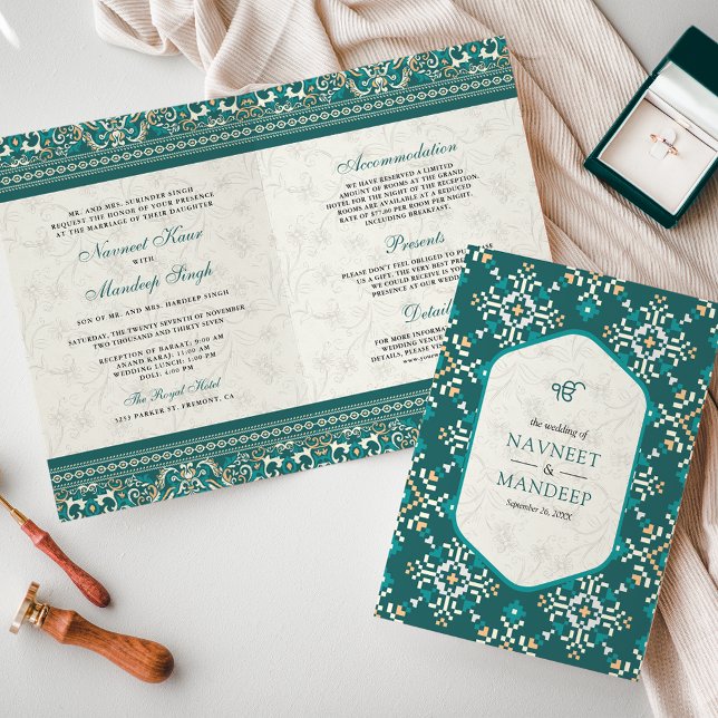 Invitation Croix de Teal Tout en Un Mariage Sikh (Créateur téléchargé)