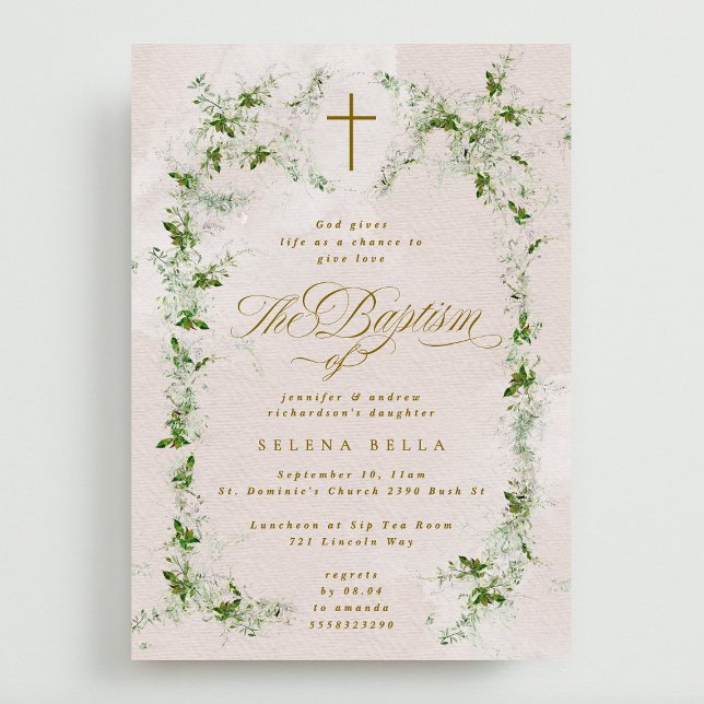 Invitation Croix d'Eucalyptus dans le Baptême de la fille de  (Créateur téléchargé)