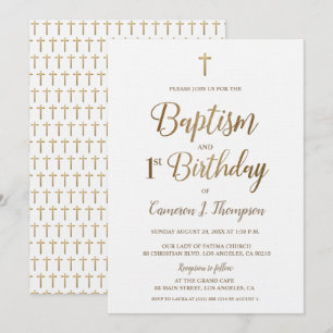 Invitation Croix d'or Baptême blanc 1er anniversaire Invitati