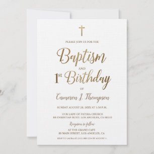 Invitation Croix d'or blanc Baptême 1er anniversaire Invitati