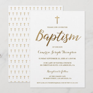 Invitation Croix d'or blanc Personnalisé Baby boy Baptême