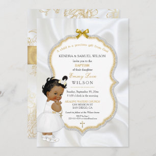 Invitation Croix d'or de baptême de bébé d'Afro-américain