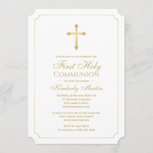 Invitation Croix d'or de la première communion avec Chrétien