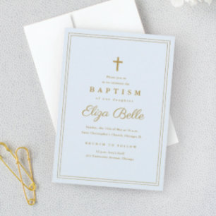 Invitation Croix d'or élégante Baptême et baptême religieux