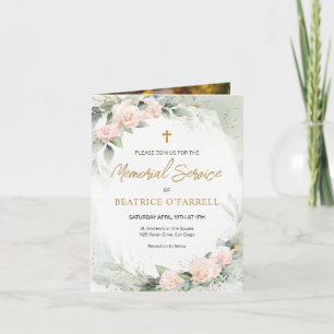 Invitation Croix d'or et Fleurs Service de Mémorial Photo