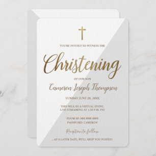 Invitation Croix d'or gris blanc simple Christine virtuelle