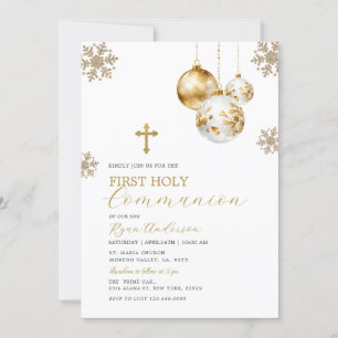 Invitation Croix d'or hiver Noël Première communion sainte