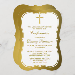 Invitation Croix d'or métallique Sainte Communion Ou Confirma