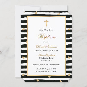 Invitation Croix d'or noir moderne Coeurs de Parties scintill