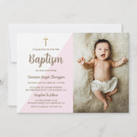 Croix d'or rose Baptême bébé fille photo