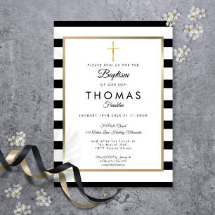 Invitation Croix dorée Chic Simple Baptême