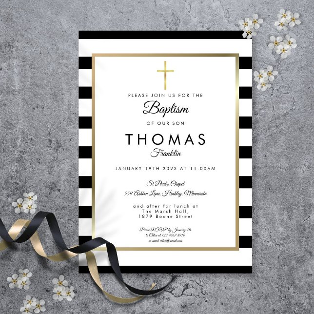 Invitation Croix dorée Chic Simple Baptême (Chic Simple Gold Cross Baptism Christening Invitation)