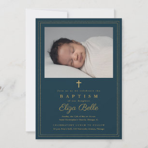 Invitation Croix dorée élégante Baptême religieux et baptême