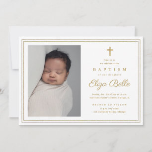 Invitation Croix dorée élégante baptême religieux et christen