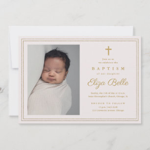 Invitation Croix dorée élégante Baptême religieux et Christen